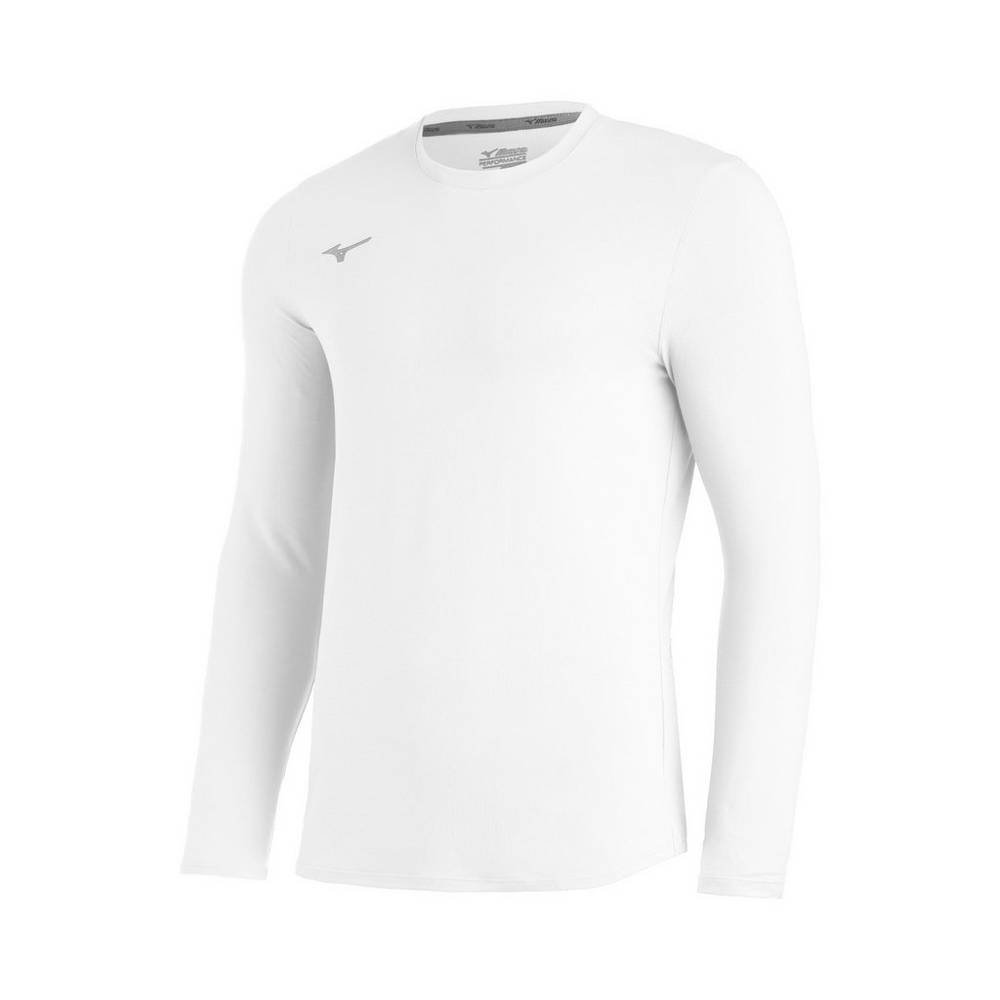 Mizuno Comp Diamond Long Sleeve Crew Férfi Futópóló Fehér HJX352016